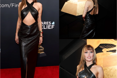 Miley Cyrus flaunts abs in leather cutout dress on Grammys 2025 red carpet